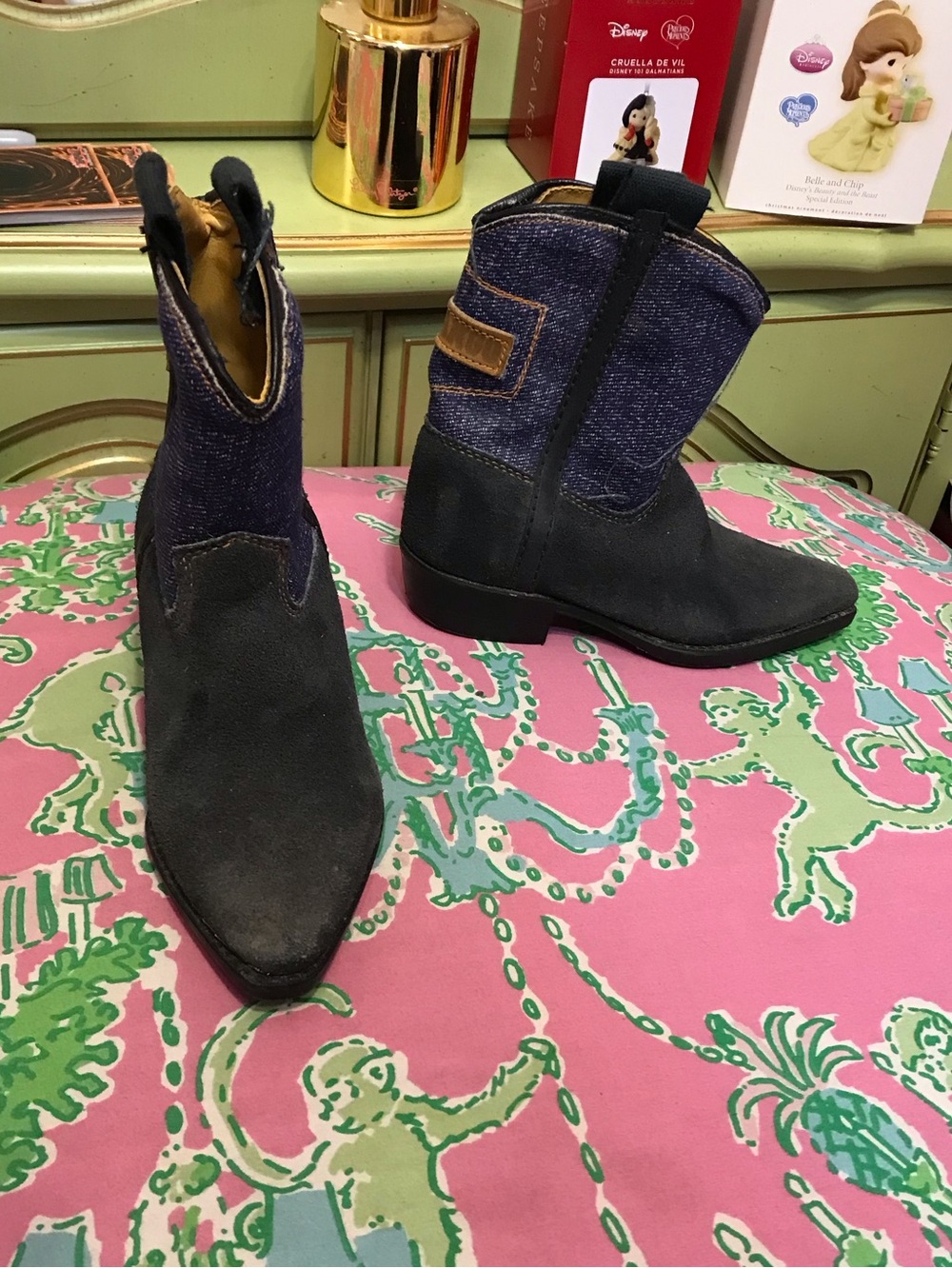 Durango toddler denim and suede blue vintage cowboy boots kids size 5.5